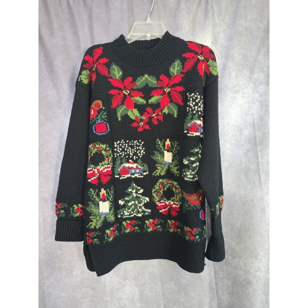 VTGChelsea Campbell For Charter Club Patchwork Christmas Sweater 100% Wool SZ M